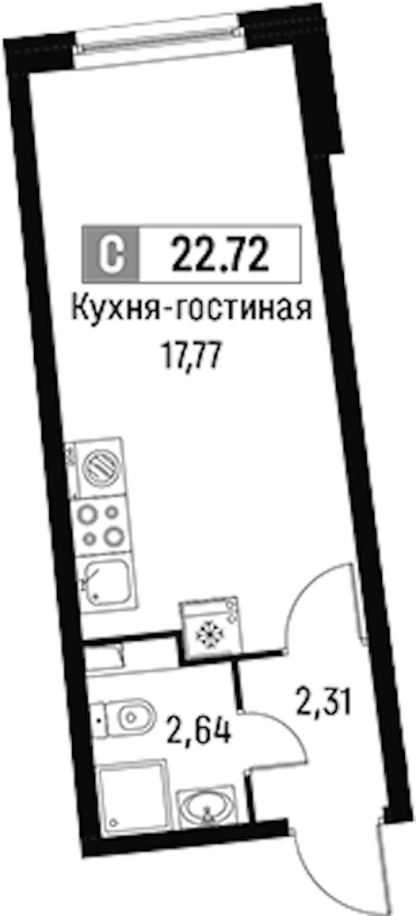 Квартира студия 22.72 м², 2/18 эт., ЖК «Авиатор»