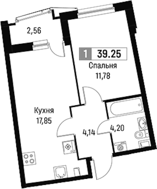 1-комнатная квартира 39.25 м², 2/18 эт., ЖК «Авиатор»