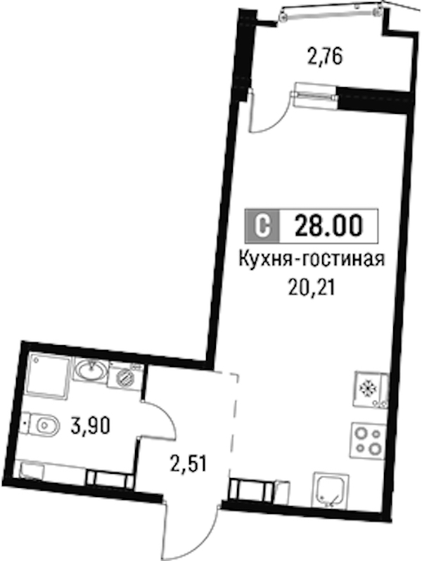 Квартира студия 28 м², 3/18 эт., ЖК «Авиатор»