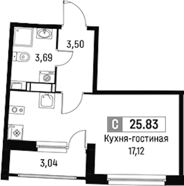 Квартира студия 25.83 м², 4/18 эт., ЖК «Авиатор»