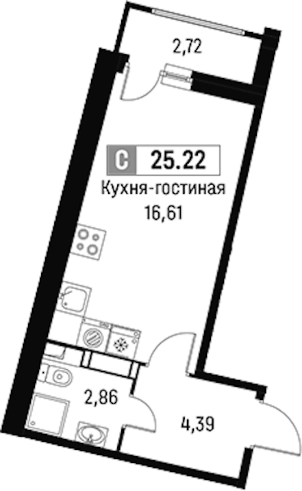 Квартира студия 25.22 м², 5/18 эт., ЖК «Авиатор»