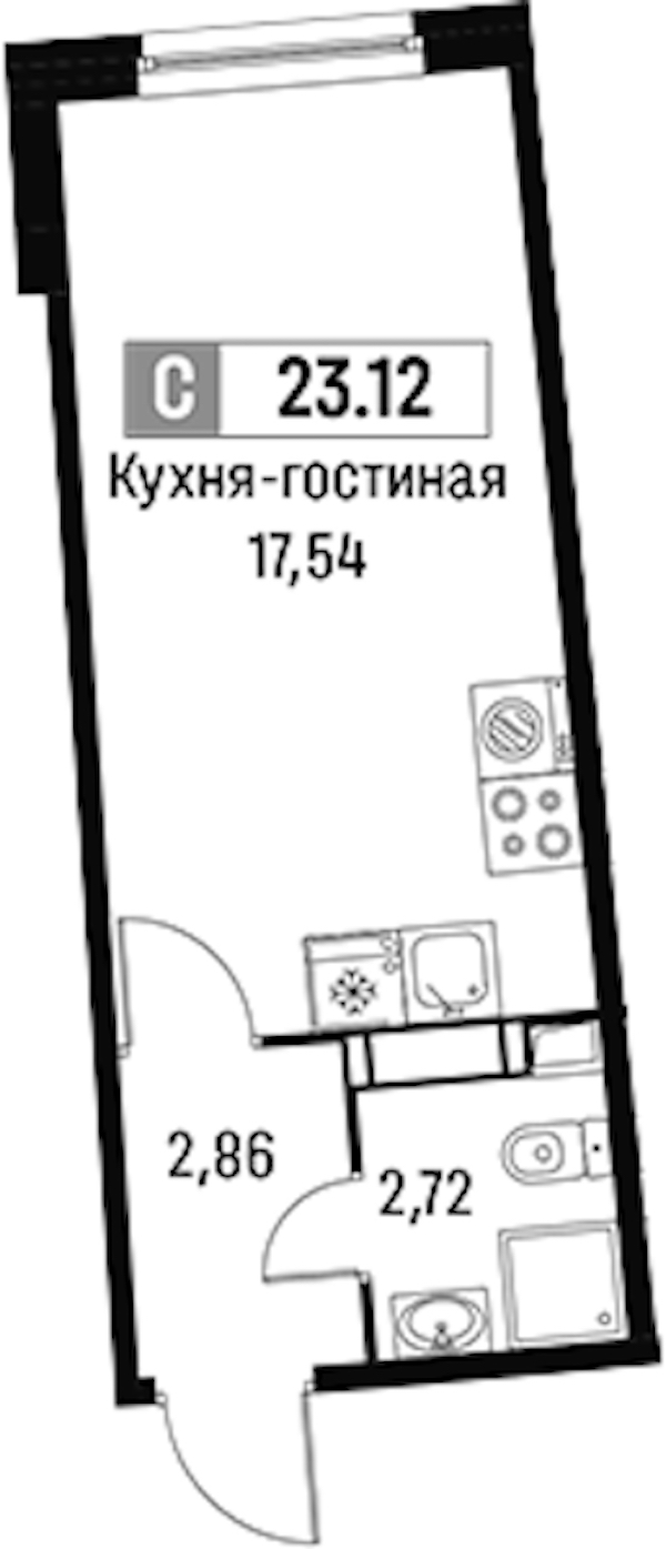 Квартира студия 23.12 м², 5/18 эт., ЖК «Авиатор»