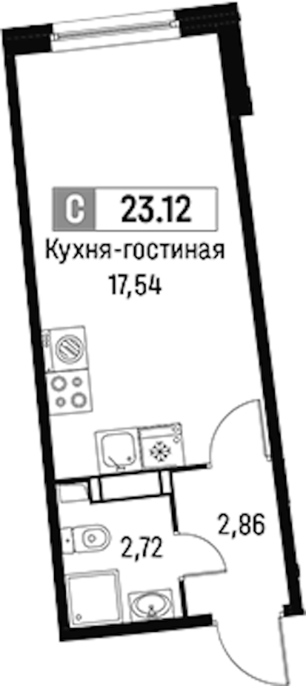 Квартира студия 23.12 м², 5/18 эт., ЖК «Авиатор»