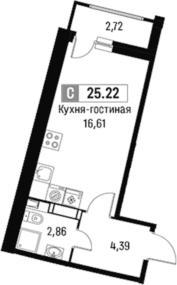 Квартира студия 25.22 м², 8/18 эт., ЖК «Авиатор»