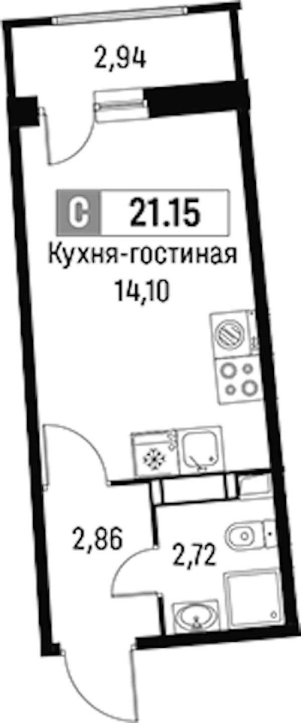Квартира студия 21.15 м², 8/18 эт., ЖК «Авиатор»