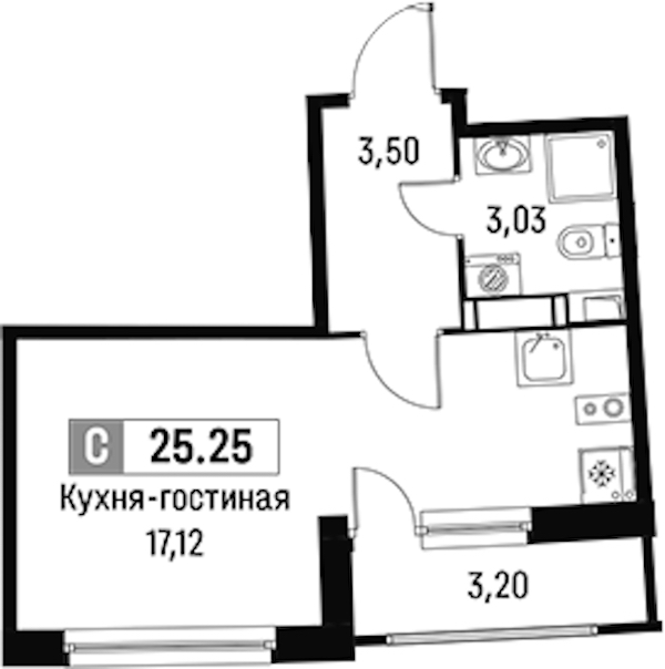 Квартира студия 25.25 м², 9/18 эт., ЖК «Авиатор»