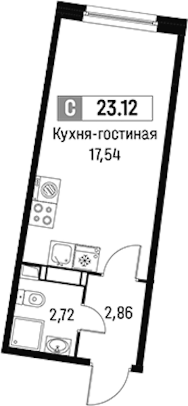 Квартира студия 23.12 м², 3/16 эт., ЖК «Авиатор»