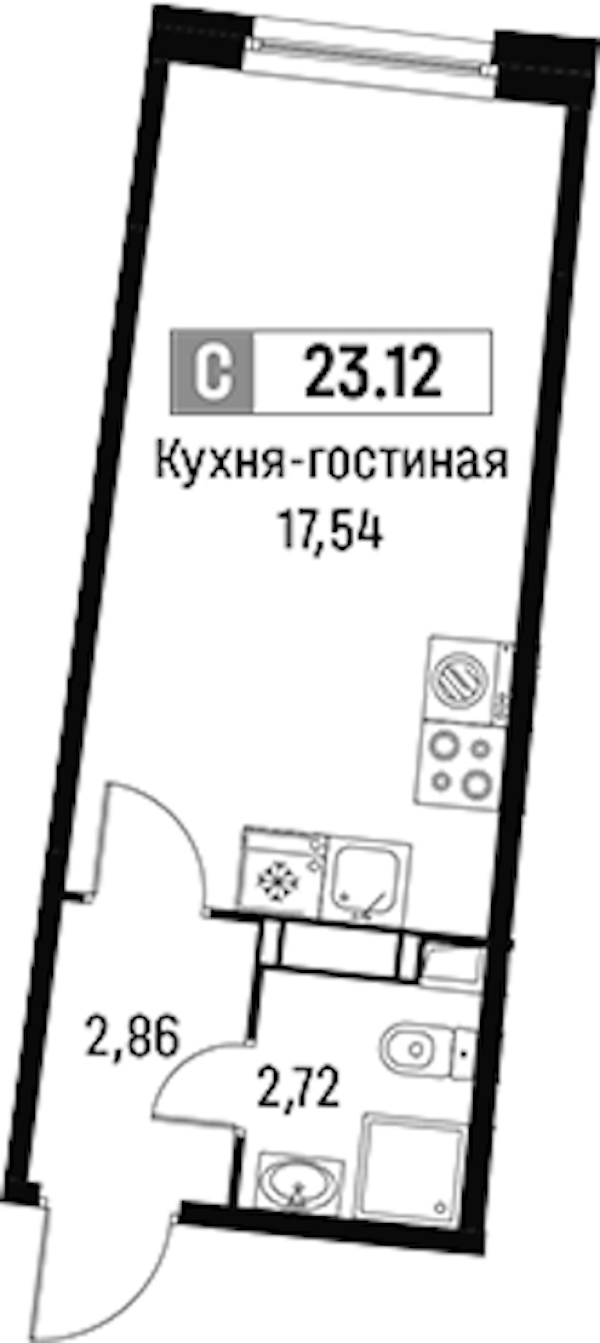 Квартира студия 23.12 м², 3/16 эт., ЖК «Авиатор»