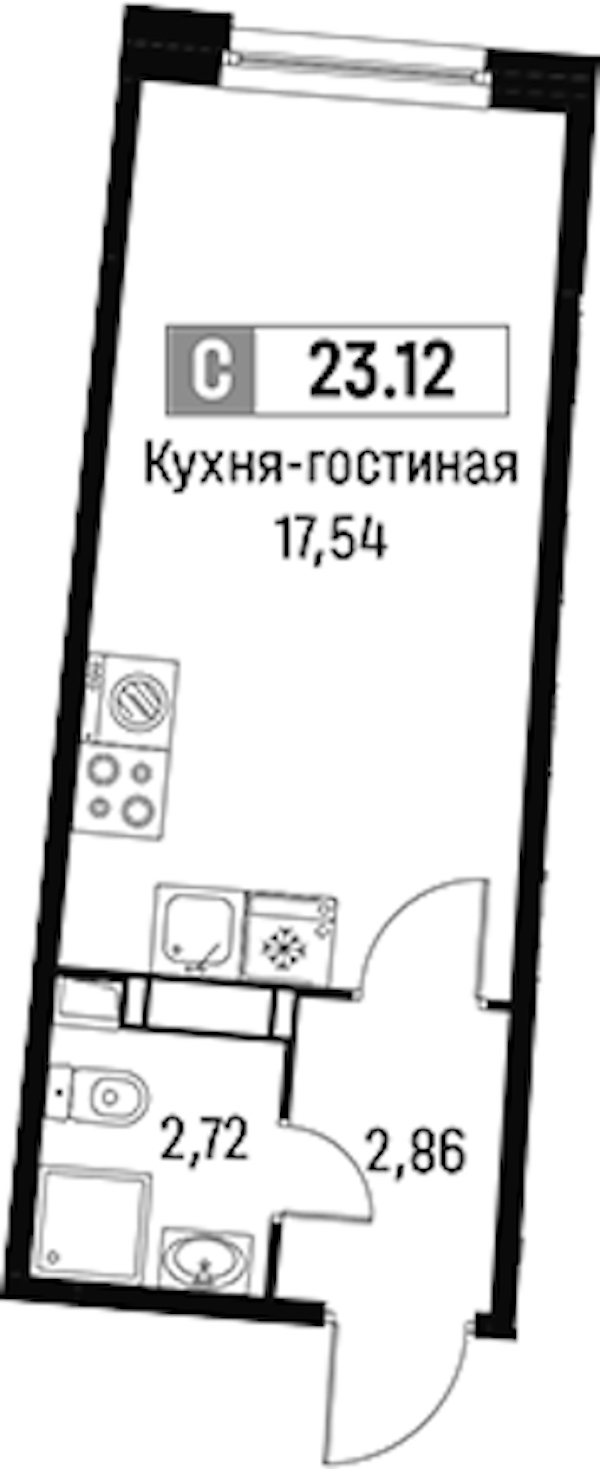Квартира студия 23.12 м², 4/16 эт., ЖК «Авиатор»