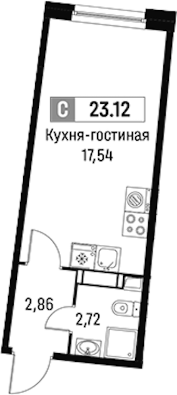Квартира студия 23.12 м², 5/16 эт., ЖК «Авиатор»