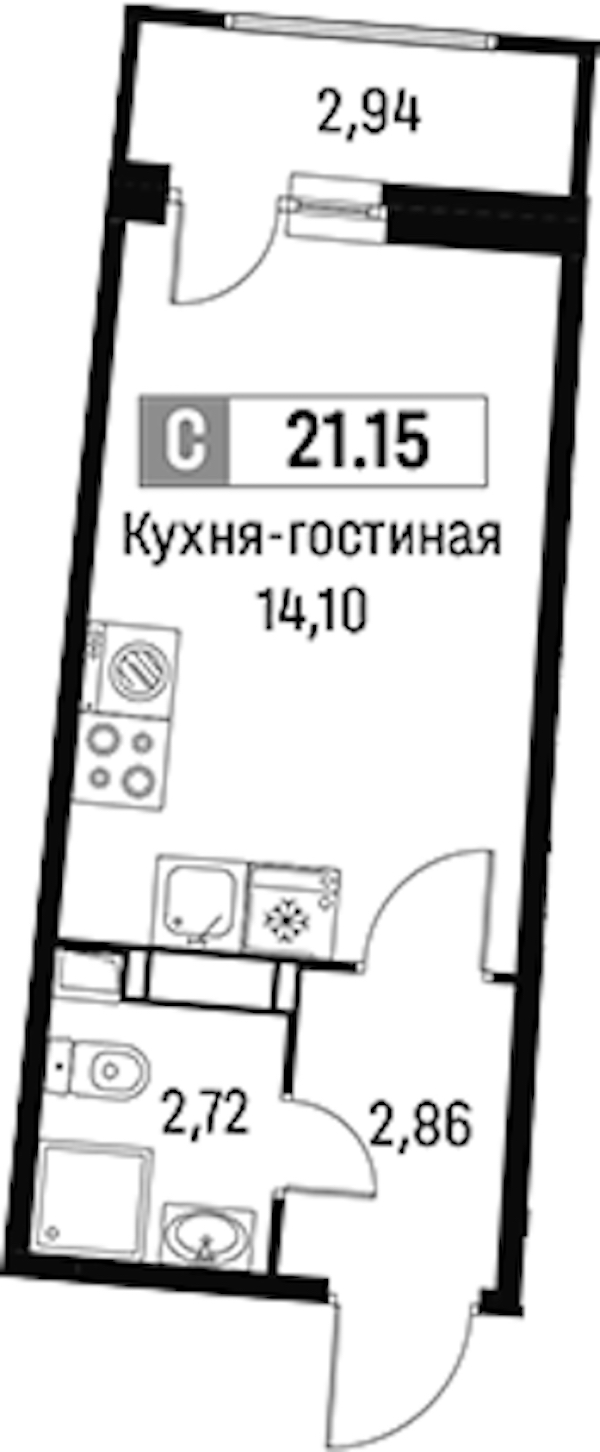 Квартира студия 21.15 м², 8/16 эт., ЖК «Авиатор»