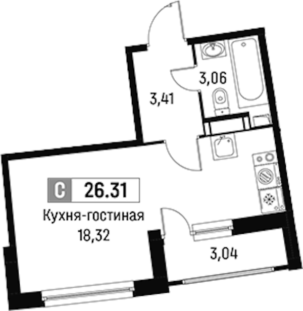 Квартира студия 26.31 м², 8/16 эт., ЖК «Авиатор»