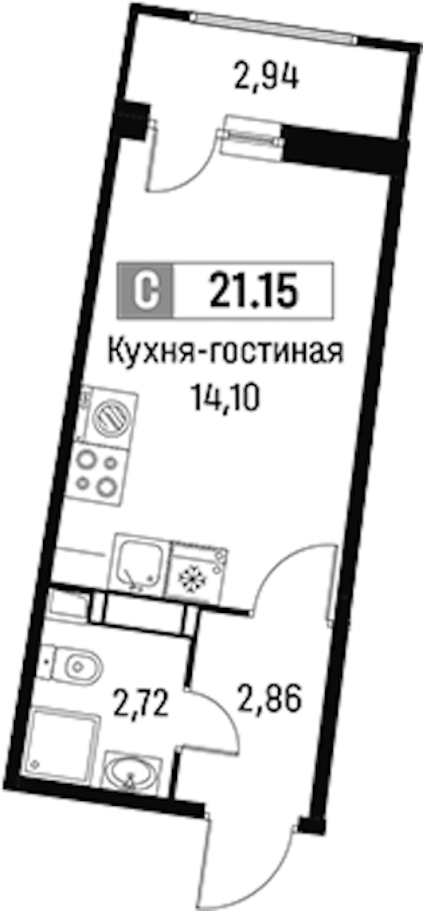 Квартира студия 21.15 м², 10/16 эт., ЖК «Авиатор»
