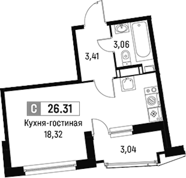 Квартира студия 26.31 м², 11/16 эт., ЖК «Авиатор»