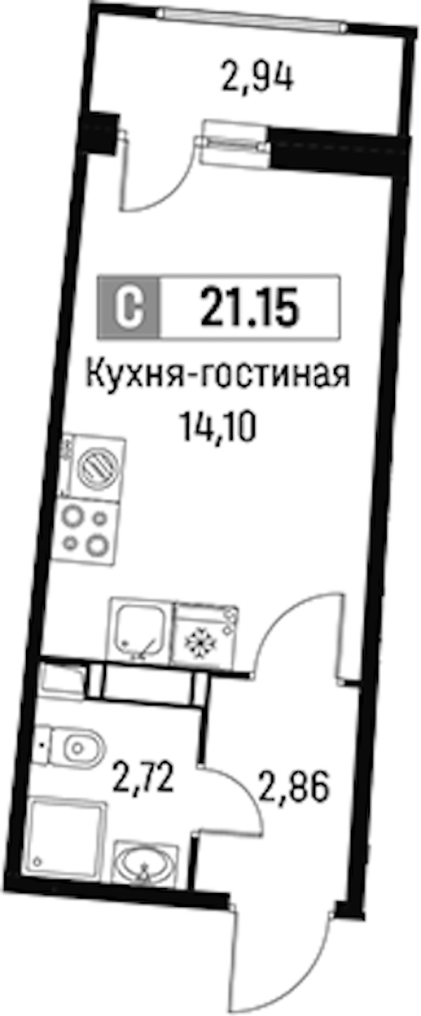 Квартира студия 21.15 м², 15/16 эт., ЖК «Авиатор»