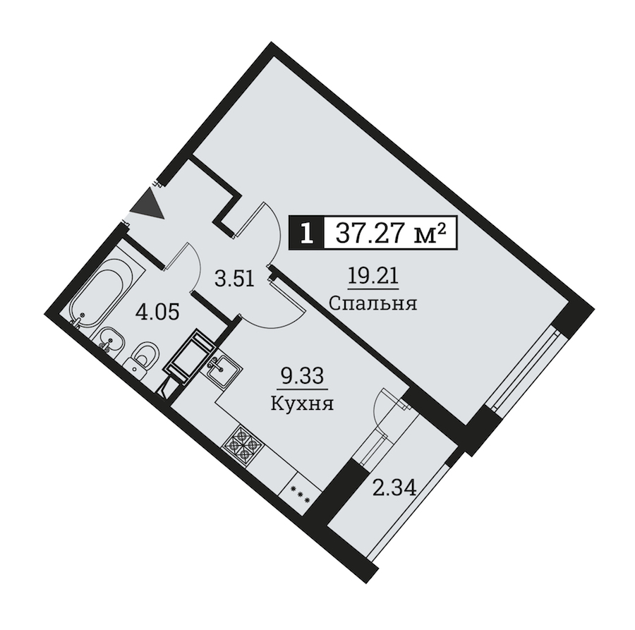 1-комнатная квартира 37.27 м², 14/16 эт., ЖК «Урбанист»