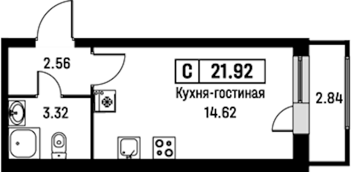 Квартира студия 21.92 м², 2/16 эт., ЖК «Урбанист»