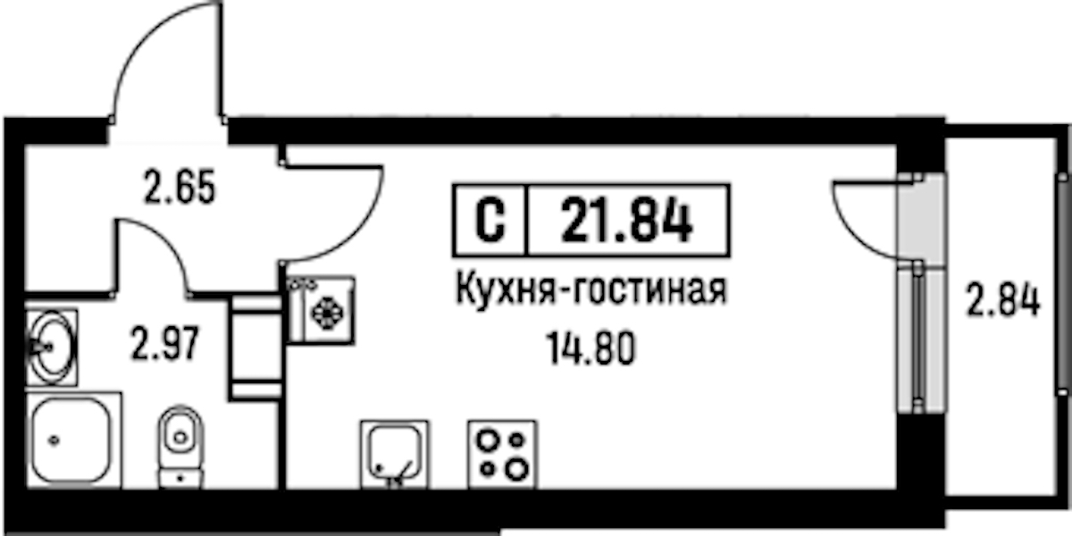 Квартира студия 21.84 м², 5/16 эт., ЖК «Урбанист»