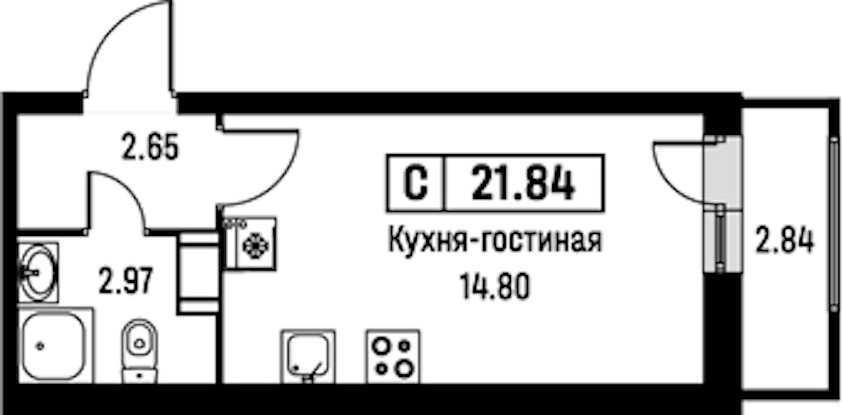 Квартира студия 21.84 м², 7/16 эт., ЖК «Урбанист»