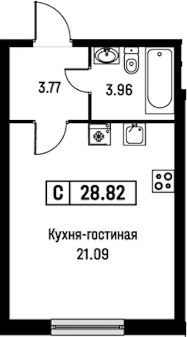Квартира студия 28.82 м², 2/16 эт., ЖК «Урбанист»