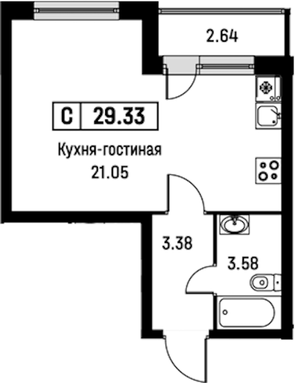 Квартира студия 29.33 м², 2/16 эт., ЖК «Урбанист»