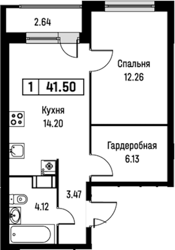 1-комнатная квартира 41.5 м², 3/16 эт., ЖК «Урбанист»