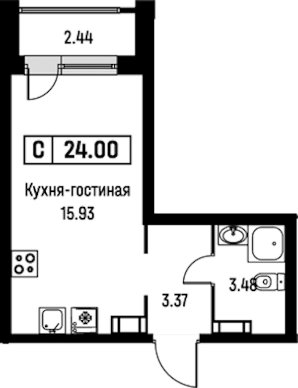 Квартира студия 24 м², 3/16 эт., ЖК «Урбанист»