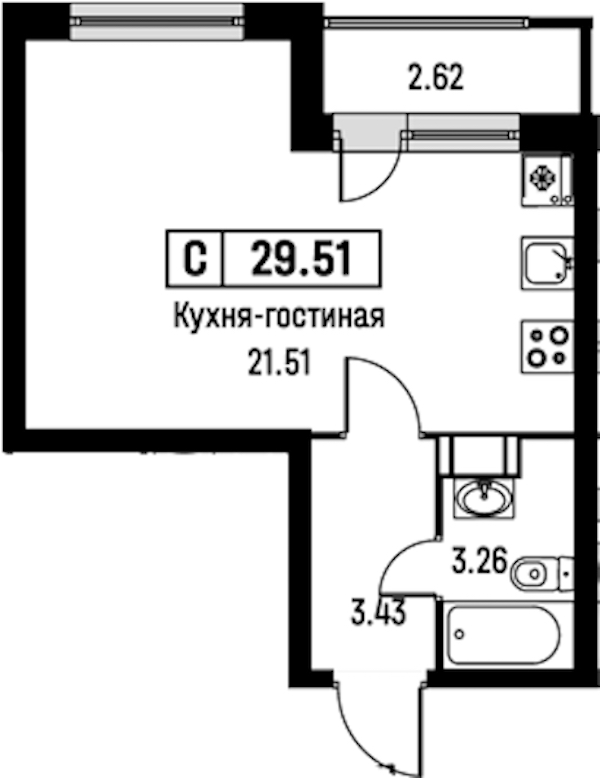 Квартира студия 29.51 м², 4/16 эт., ЖК «Урбанист»