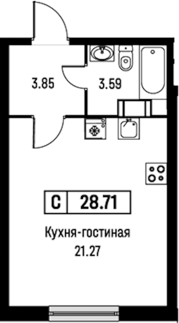 Квартира студия 28.71 м², 5/16 эт., ЖК «Урбанист»