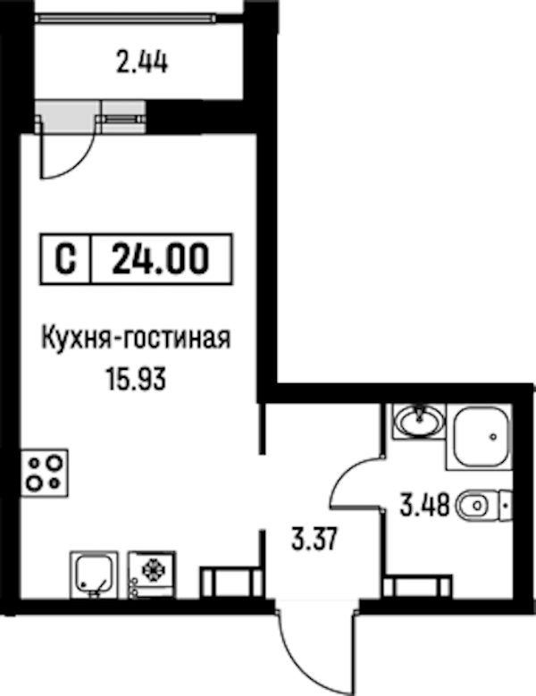 Квартира студия 24 м², 10/16 эт., ЖК «Урбанист»