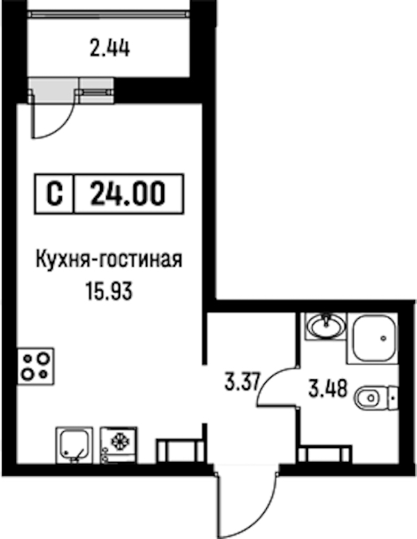 Квартира студия 24 м², 14/16 эт., ЖК «Урбанист»
