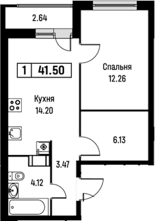 1-комнатная квартира 41.5 м², 16/16 эт., ЖК «Урбанист»