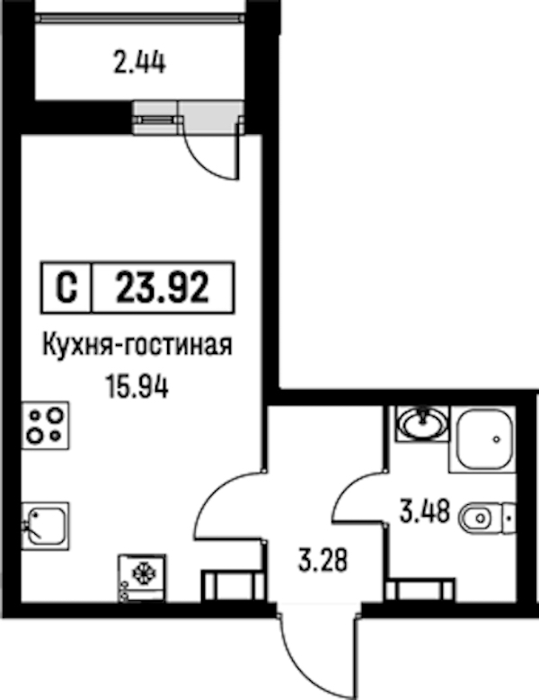 Квартира студия 23.92 м², 16/16 эт., ЖК «Урбанист»