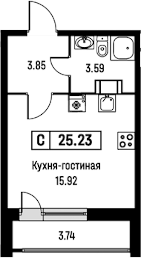 Квартира студия 25.23 м², 5/16 эт., ЖК «Урбанист»