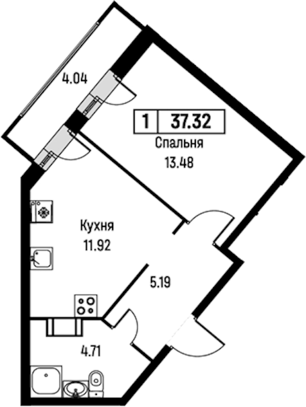 1-комнатная квартира 37.32 м², 9/16 эт., ЖК «Урбанист»