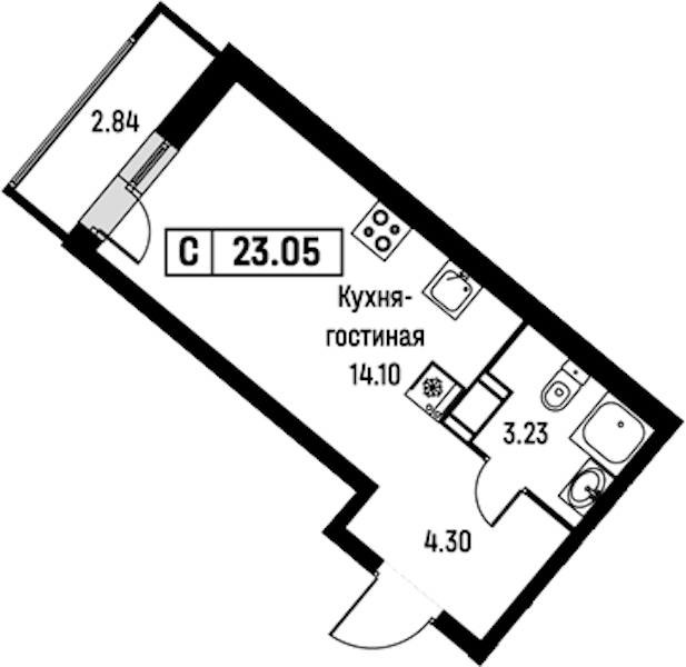 Квартира студия 23.05 м², 13/16 эт., ЖК «Урбанист»