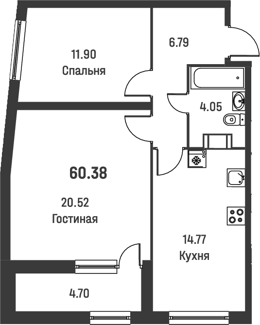 2-комнатная квартира 60.38 м², 2/18 эт., ЖК «Графика»
