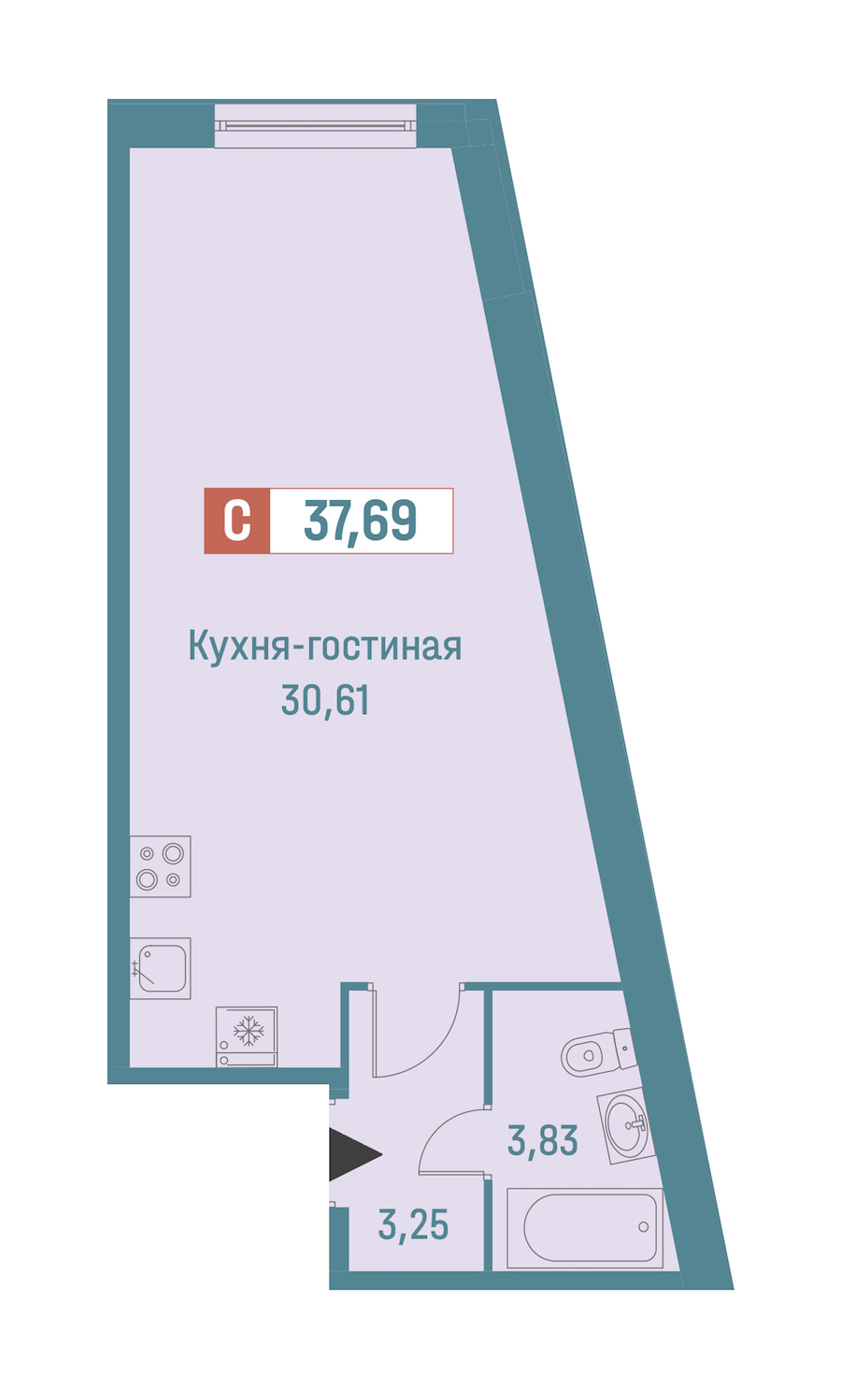 Квартира студия 37.69 м², 2/18 эт., ЖК «Графика»