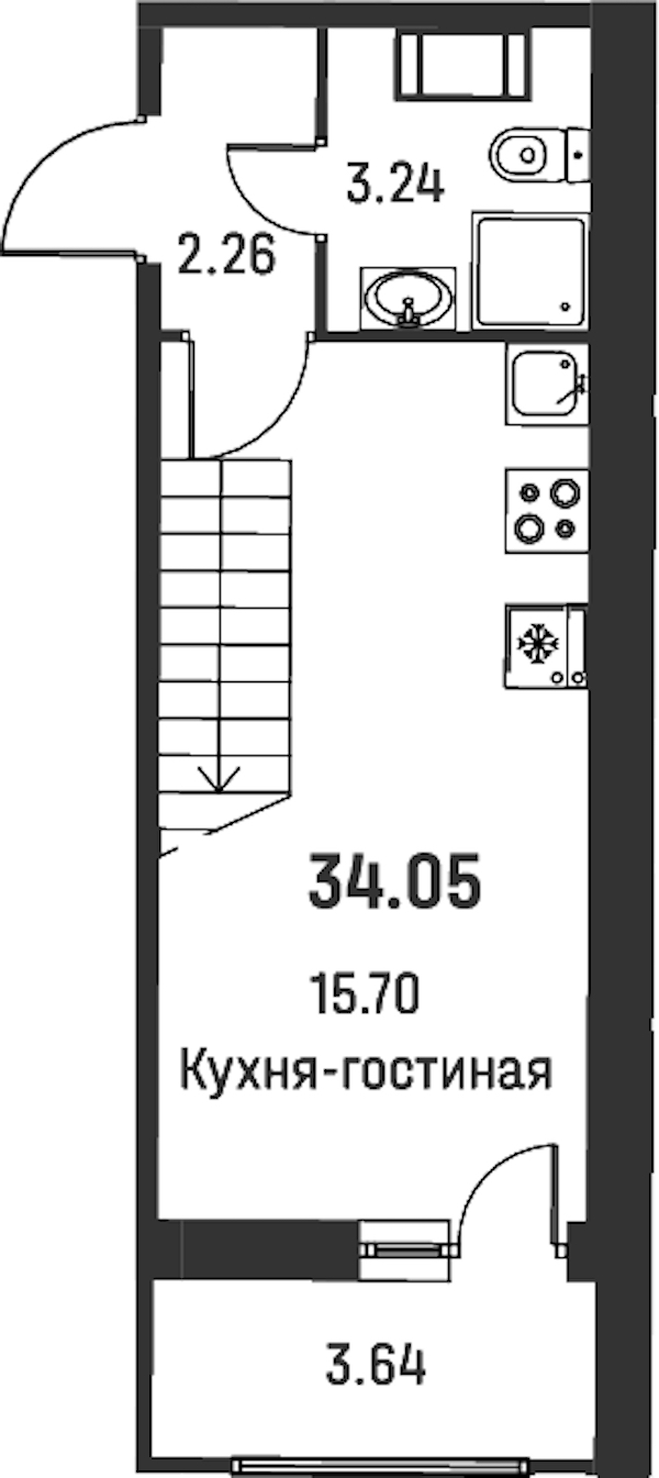 1-комнатная квартира 34.05 м², 11/18 эт., ЖК «Графика»