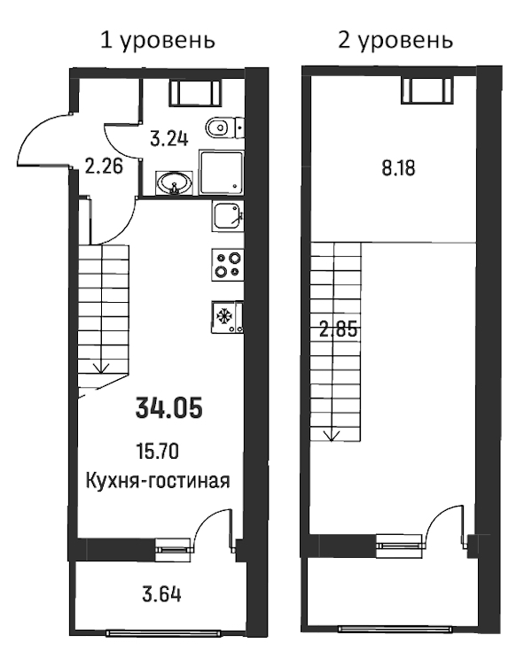 Квартира студия 34.05 м², 15/18 эт., ЖК «Графика»