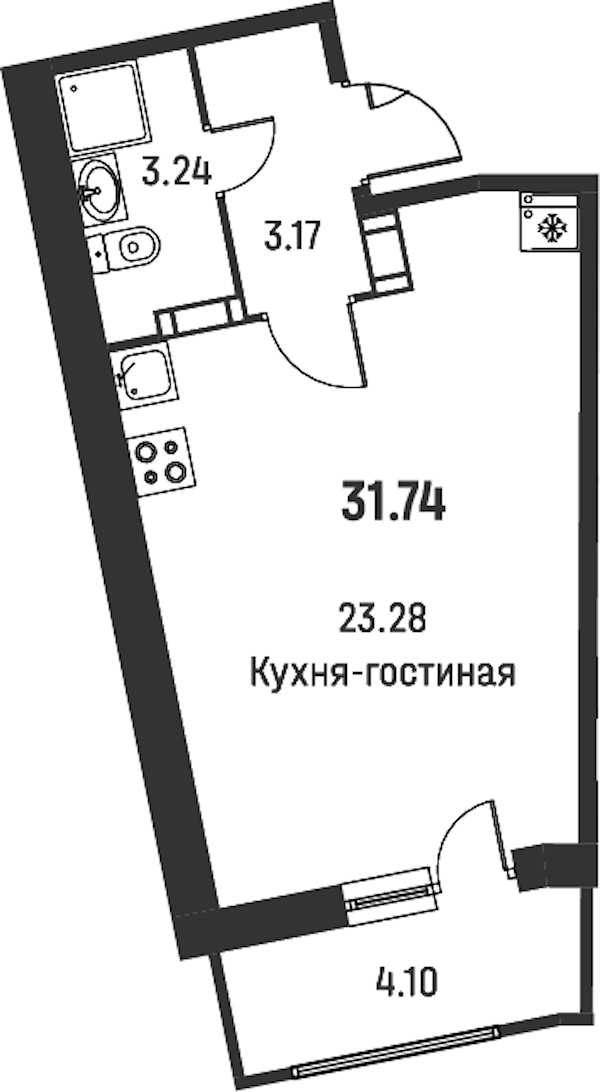 Квартира студия 31.74 м², 15/18 эт., ЖК «Графика»