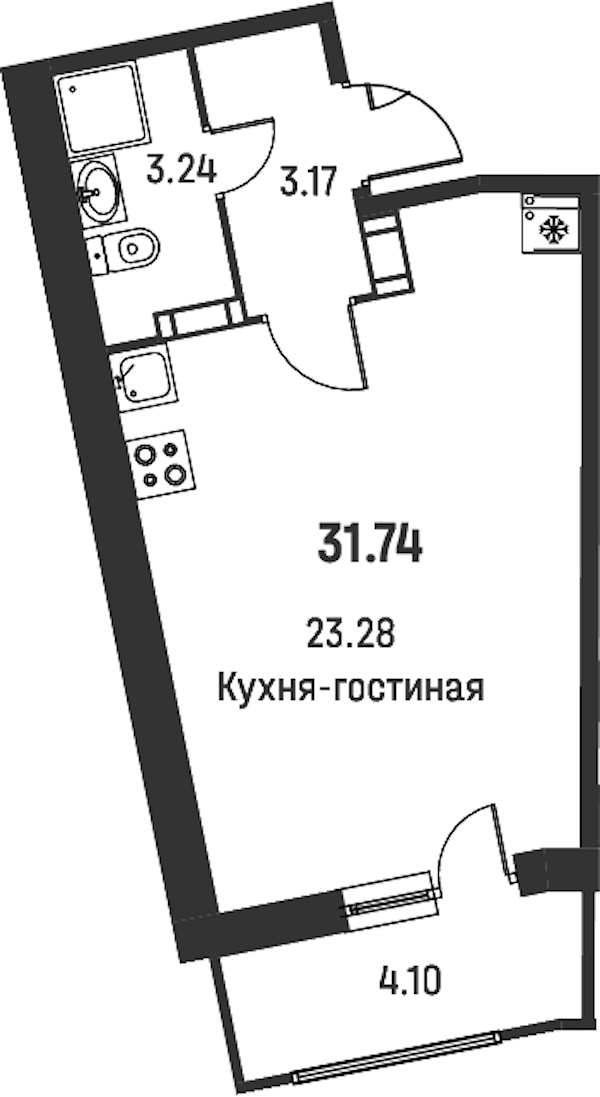 Квартира студия 31.74 м², 18/18 эт., ЖК «Графика»
