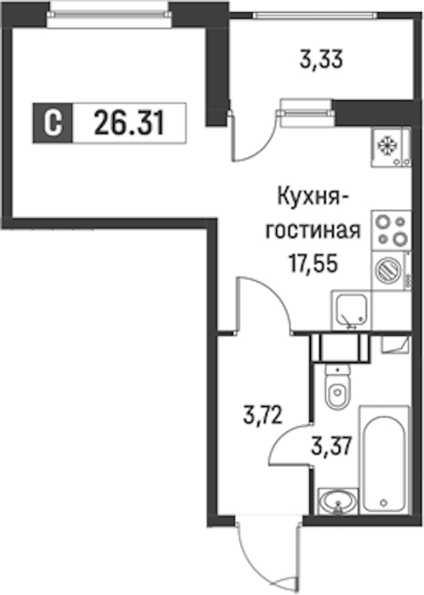 Квартира студия 26.31 м², 12/18 эт., ЖК «Графика»