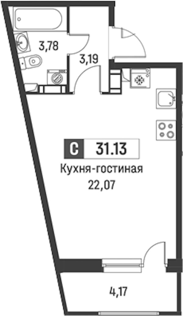 Квартира студия 31.13 м², 13/18 эт., ЖК «Графика»