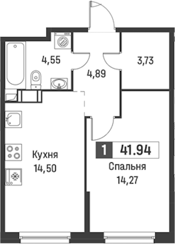 1-комнатная квартира 41.94 м², 3/18 эт., ЖК «Графика»