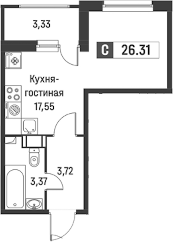 Квартира студия 26.31 м², 17/18 эт., ЖК «Графика»