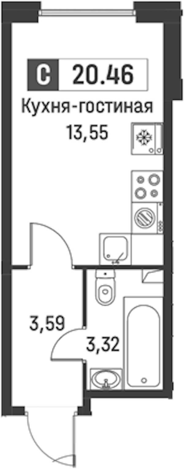 Квартира студия 20.46 м², 1/18 эт., ЖК «Графика»