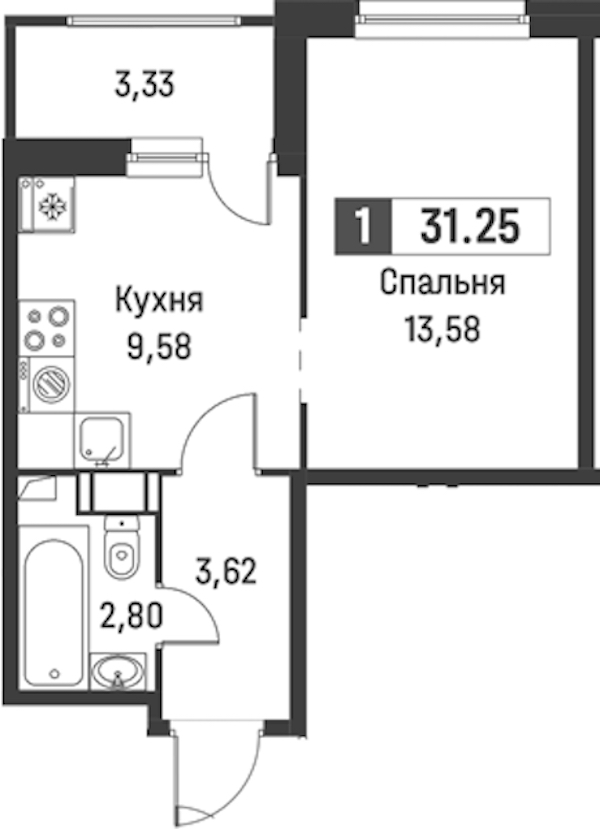 1-комнатная квартира 31.25 м², 16/18 эт., ЖК «Графика»