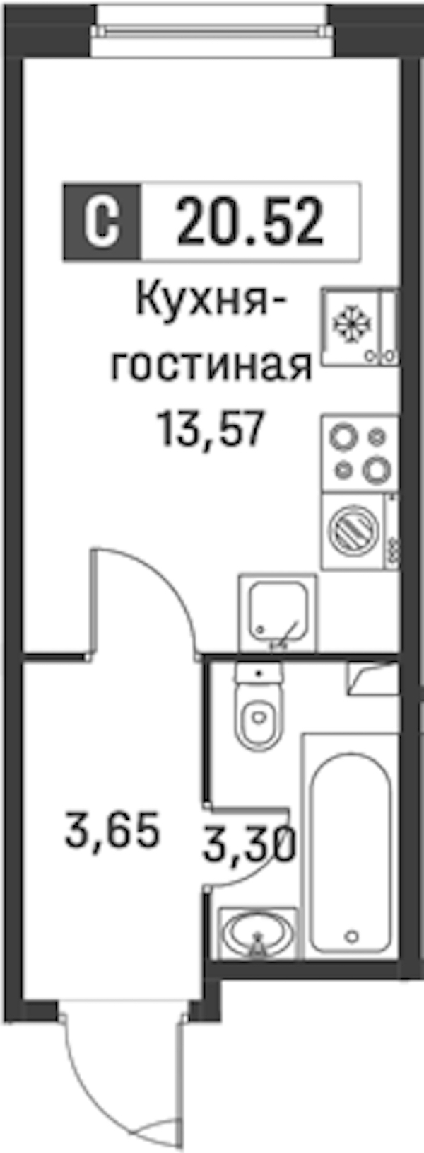 Квартира студия 20.52 м², 1/12 эт., ЖК «Графика»