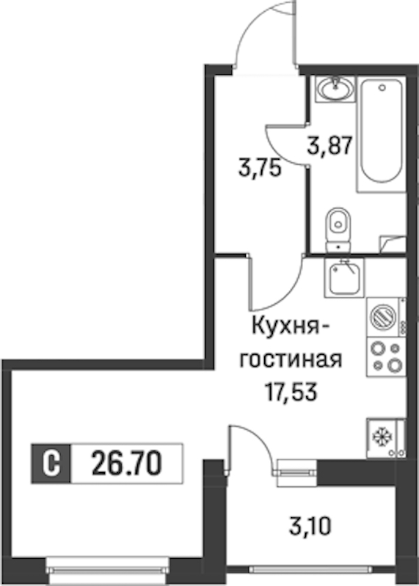 Квартира студия 26.7 м², 1/12 эт., ЖК «Графика»